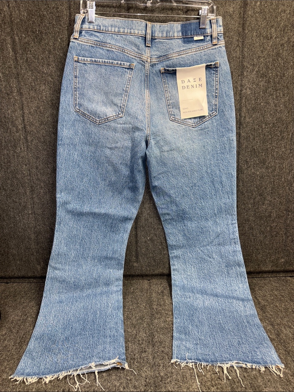 DAZE Light Blue High-Rise Flare Jeans with Frayed Hem - Picture 3 of 7